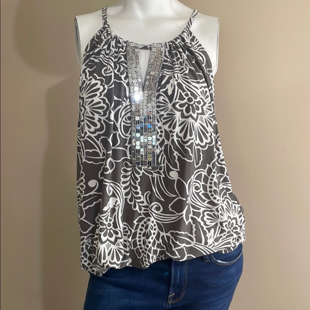 INC XL Gray Floral Women's Top